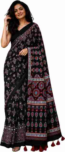 kryone Printed Assam Silk Pure Silk Saree (Black) - Image 5