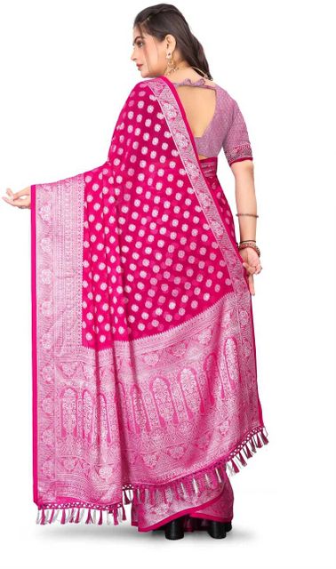 omkar fab Woven Banarasi Georgette Saree (Pink) - Image 6