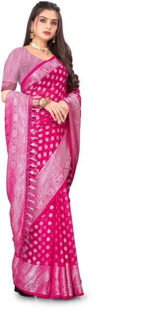 omkar fab Woven Banarasi Georgette Saree (Pink) - Image 7