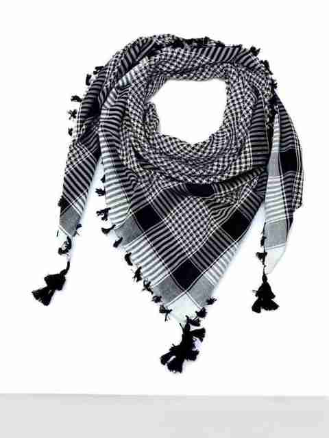 Assam Tradition Checkered Polycotton Scarf - Black & White - Image 5