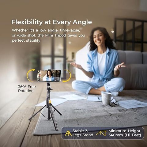 DIGITEK DTR-555 SS 5.57ft Foldable Tripod Selfie Stick for Smartphones & Cameras, 360° Rotation, 3-Leg Base, 2Kg Load, 10m Wireless Remote, 7 Section Bluetooth Selfie Stick (Black, Remote Included) - Image 7