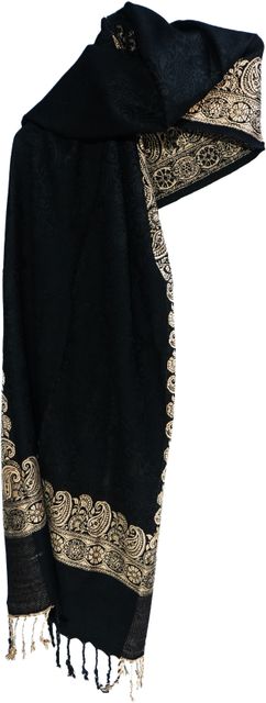 TUD Wool Self Design Women Shawl (Black) - Image 8