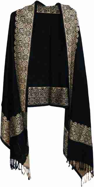 TUD Wool Self Design Women Shawl (Black) - Image 5