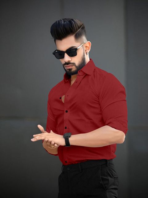 Harshil Creation Men Solid Casual Maroon Shirt - Buy Harshil
