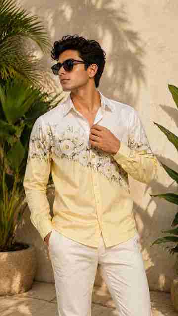 ZX BOSS Men Floral Print Casual White, Yellow Shirt - Buy ZX BOSS