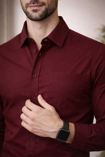taken Men Slim Fit Solid Spread Collar Casual Shirt - Image 6