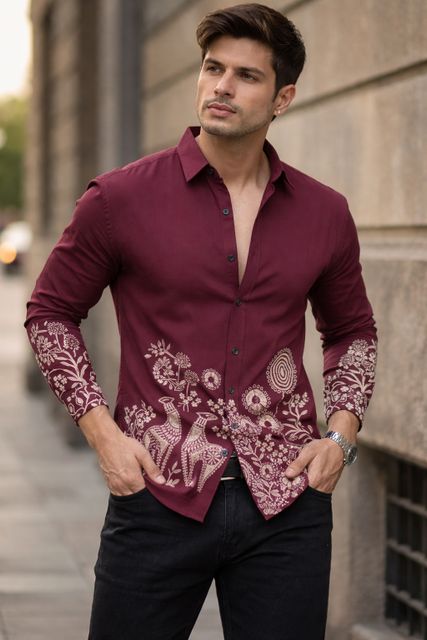 klyzee Men Slim Fit Ethnic Motifs Spread Collar Casual Shirt - Image 8