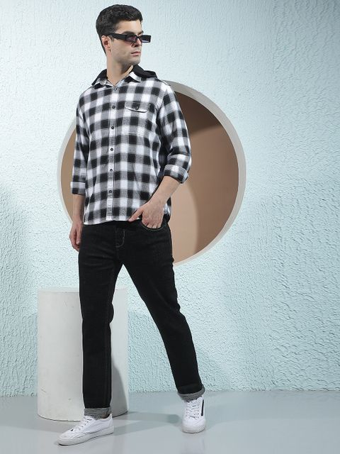 CRIMSOUNE CLUB Men Slim Fit Checkered Hood Casual Shirt - Image 7