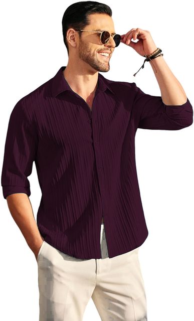 VRLOOKS Men Regular Fit Self Design Spread Collar Casual Shirt - Image 5