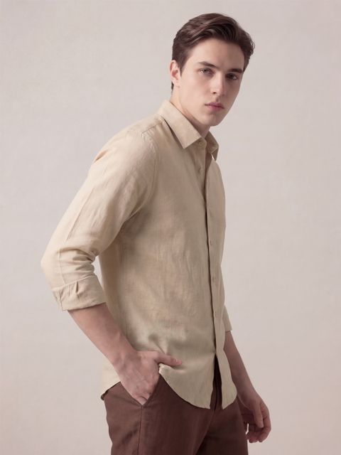 HeSpoke Men Tailored Fit Solid Spread Collar Casual Shirt - Image 6