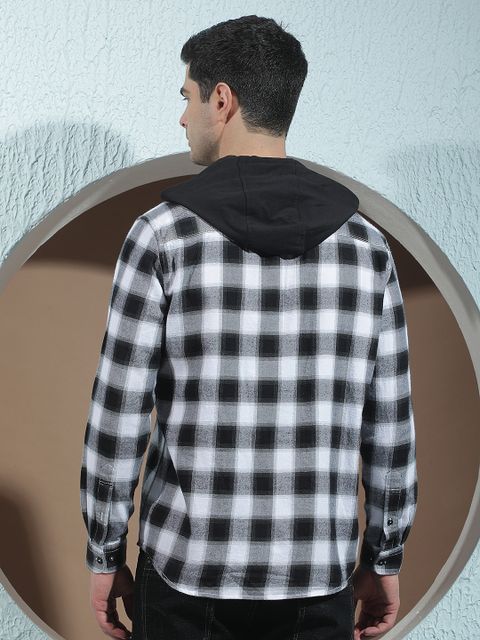 CRIMSOUNE CLUB Men Slim Fit Checkered Hood Casual Shirt - Image 4