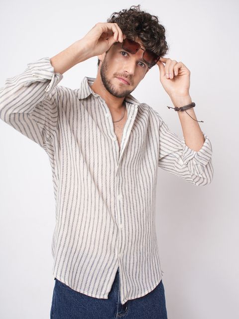 VASTRADO Men Slim Fit Striped Cut Away Collar Casual Shirt - Image 5