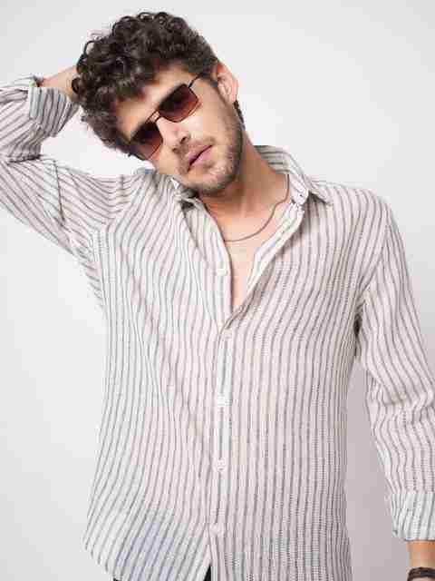 VASTRADO Men Slim Fit Striped Cut Away Collar Casual Shirt - Image 3