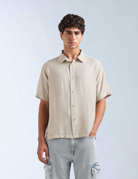 FLYING MACHINE Men Relaxed Fit Self Design Spread Collar Casual Shirt - Image 7