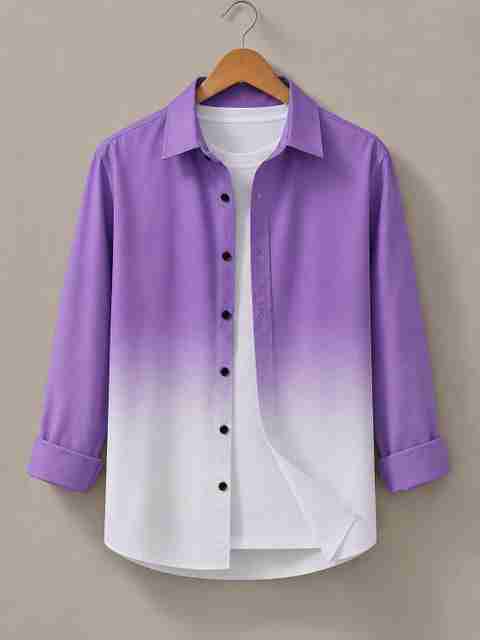 Kizyoo Men Regular Fit Dyed/Ombre Spread Collar Party Shirt - Image 2
