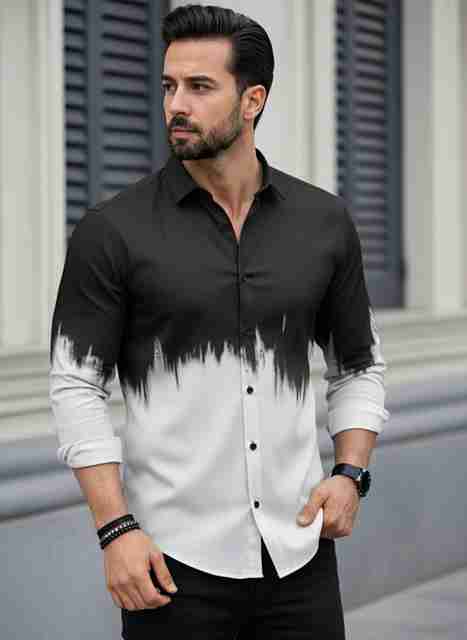 bollydolldesigner Men Dyed/Ombre Casual Black, White Shirt