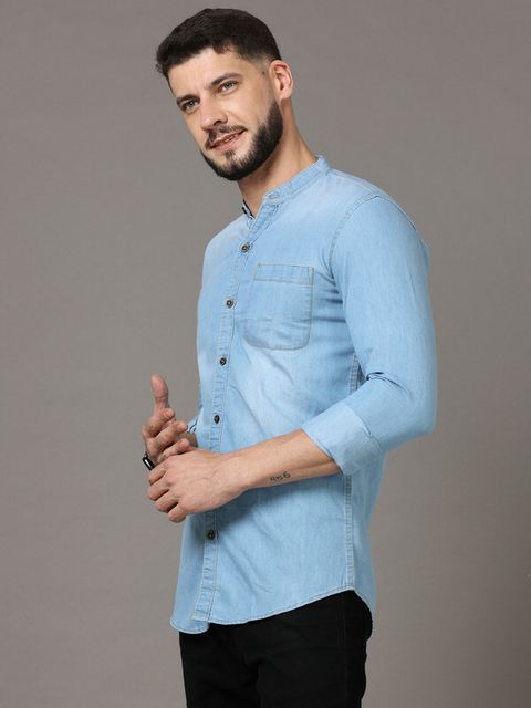 ZHAO Men Regular Fit Washed Mandarin Collar Casual Shirt - Image 6