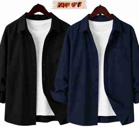 GLOREN Men Regular Fit Solid Spread Collar Casual Shirt (Pack of 2) - Image 5