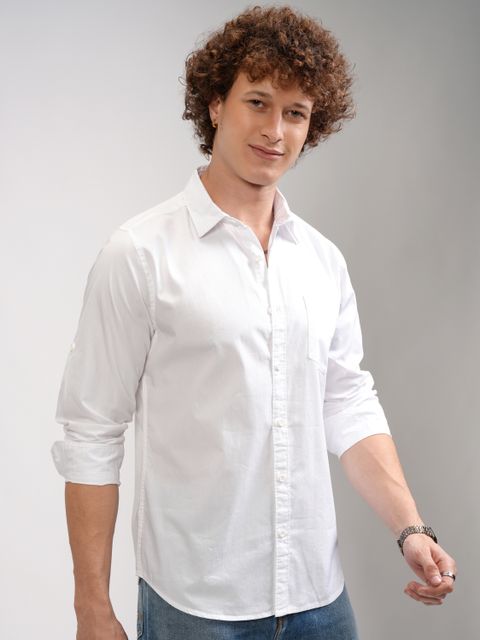 HIGHLANDER Men Slim Fit Solid Spread Collar Casual Shirt - Image 8