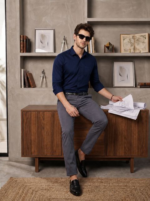 METRONAUT Men Comfort Fit Solid Spread Collar Casual Shirt - Image 7