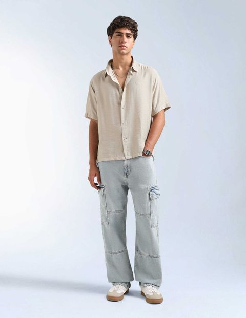 FLYING MACHINE Men Relaxed Fit Self Design Spread Collar Casual Shirt - Image 4