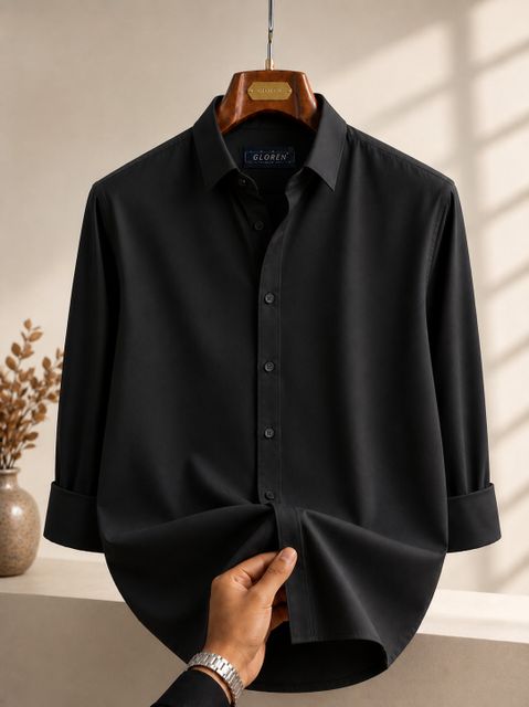 GLOREN Men Regular Fit Solid Spread Collar Casual Shirt (Pack of 2) - Image 6