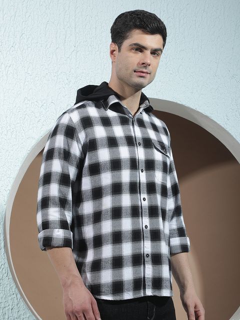 CRIMSOUNE CLUB Men Slim Fit Checkered Hood Casual Shirt - Image 5