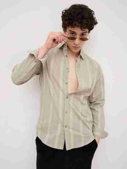 VASTRADO Men Regular Fit Self Design Cut Away Collar Casual Shirt - Image 3