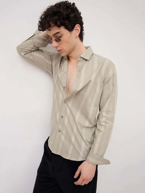 VASTRADO Men Regular Fit Self Design Cut Away Collar Casual Shirt - Image 7