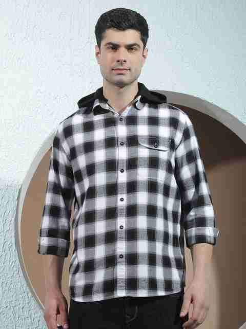CRIMSOUNE CLUB Men Slim Fit Checkered Hood Casual Shirt - Image 3