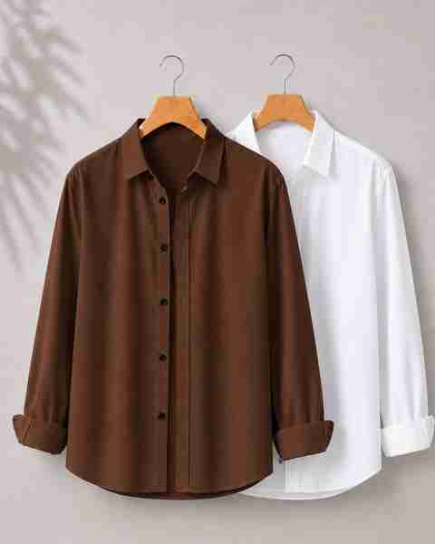 mozero Men Regular Fit Solid Spread Collar Casual Shirt (Pack of 2) - Image 5