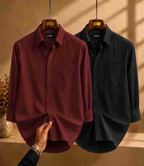 GLOREN Men Regular Fit Solid Spread Collar Casual Shirt (Pack of 2) - Image 5
