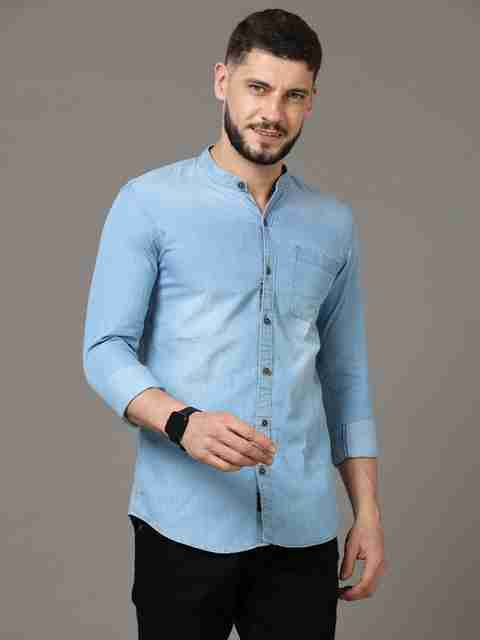 ZHAO Men Regular Fit Washed Mandarin Collar Casual Shirt - Image 5