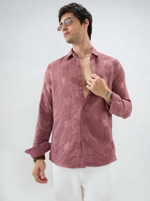 VASTRADO Men Regular Fit Self Design Cut Away Collar Casual Shirt - Image 6