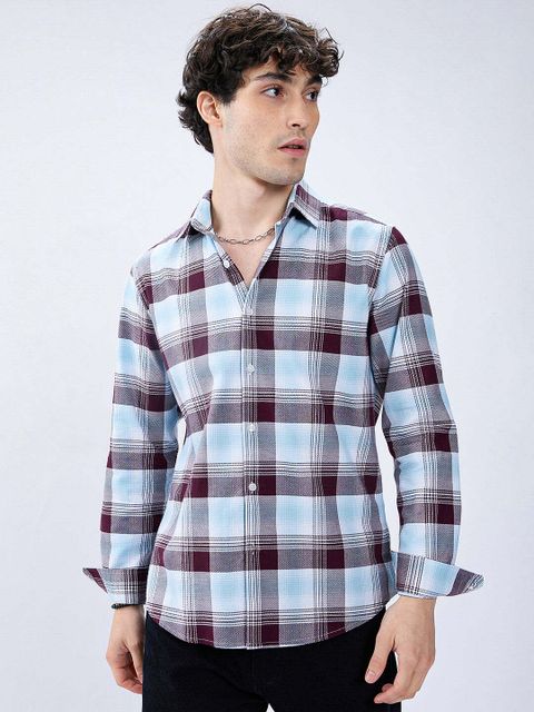 VASTRADO Men Regular Fit Checkered Cut Away Collar Casual Shirt - Image 6