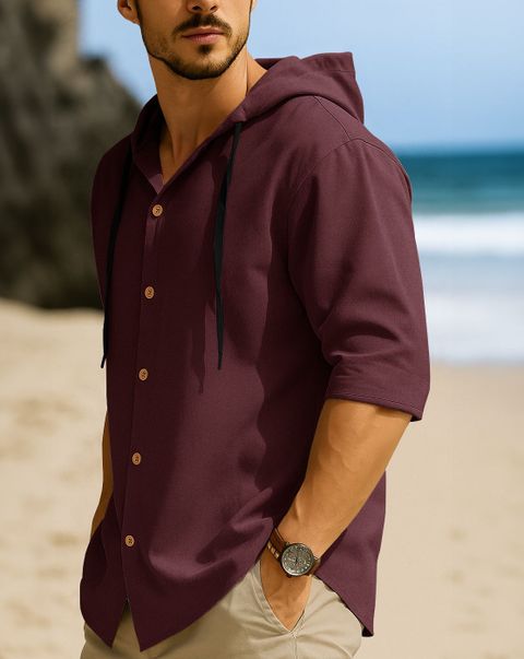 EyeBogler Men Relaxed Fit Solid Hood Collar Casual Shirt - Image 6