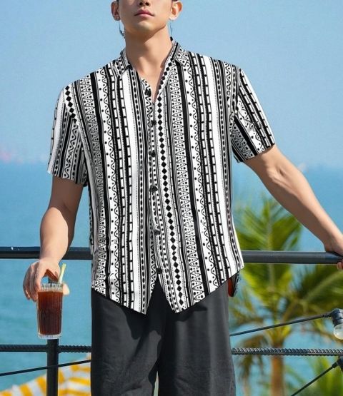 OLCHEESS Men Regular Fit Printed Curved Collar Casual Shirt - Image 8
