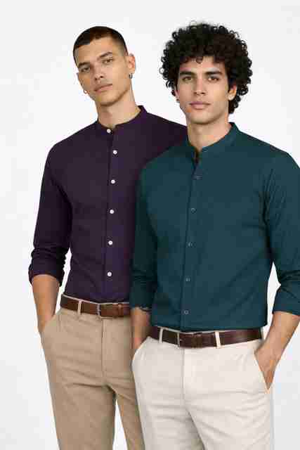 FUBAR Men Slim Fit Solid Mandarin Collar Casual Shirt (Pack of 2) - Image 5