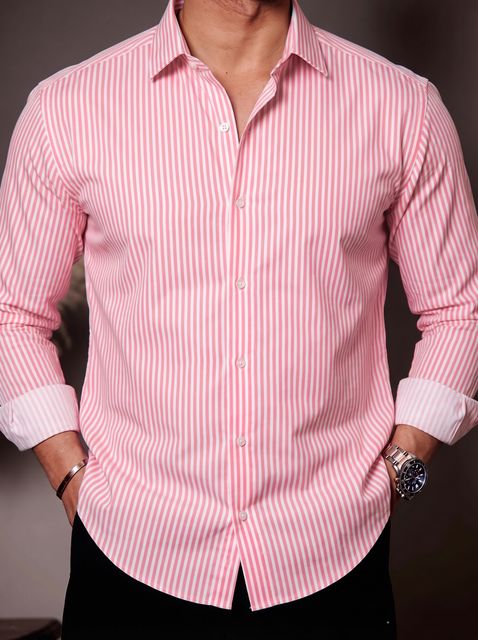 Bluecorp enterprise Men Slim Fit Striped Spread Collar Casual Shirt - Image 7
