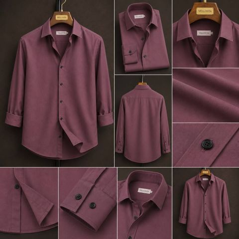 VELLOSTA Men Regular Fit Solid Spread Collar Casual Shirt - Image 7