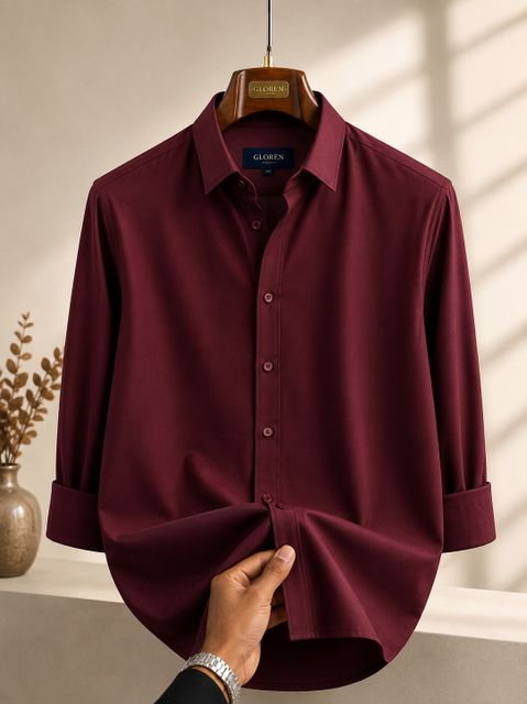 GLOREN Men Regular Fit Solid Spread Collar Casual Shirt (Pack of 2) - Image 7