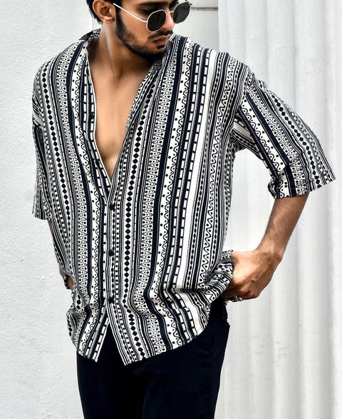 OLCHEESS Men Regular Fit Printed Curved Collar Casual Shirt - Image 7