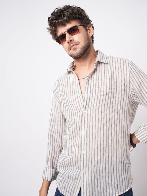 VASTRADO Men Slim Fit Striped Cut Away Collar Casual Shirt - Image 7