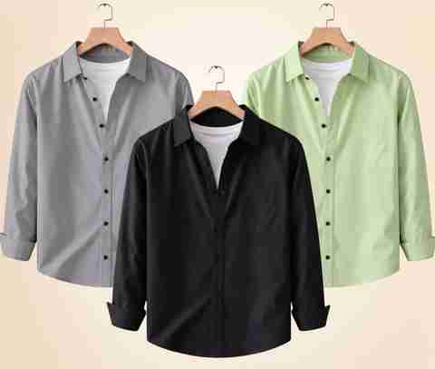 Colix Men Regular Fit Solid Spread Collar Casual Shirt (Pack of 3) - Image 5