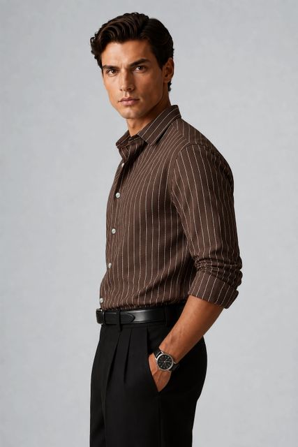 Mischief Monkey Men Regular Fit Striped Casual Shirt - Image 5