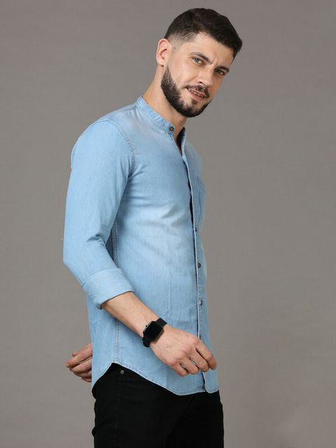 ZHAO Men Regular Fit Washed Mandarin Collar Casual Shirt - Image 7