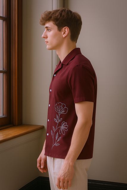 FTX Men Regular Fit Embroidered Lapel Collar Casual Shirt - Image 7