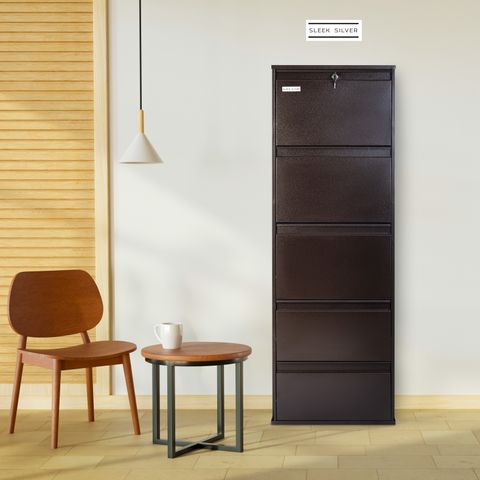 Sleek Silver Space Saving Shoe Organiser Cabinet, 5 Shelves, Silver - Image 4