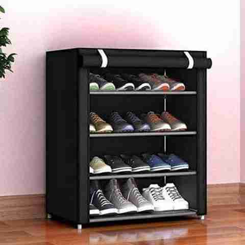 Jaya Store Plastic Shoe Stand (Black, 4 Shelves, DIY(Do-It-Yourself)) - Image 5