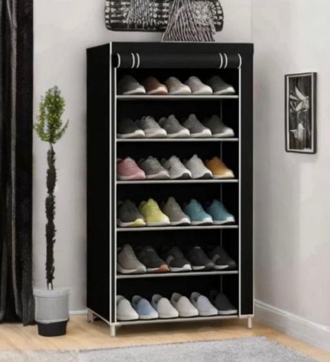 Jaya Store 6-Shelf Plastic Shoe Stand, Black - Image 4